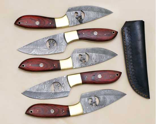 Pack of 5 Unique Stag design Dollar wood Hunting Knife Damascus Kitchenware