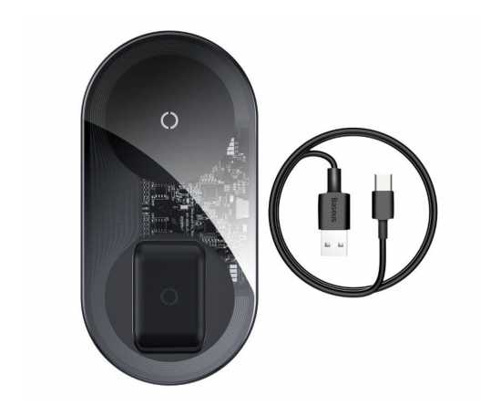 Ładowarka indukcyjna Qi 2w1 15W smartfon i Apple Airpods Pro (przezroczysta)