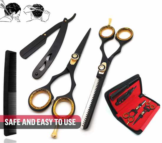 Professional Barber Hair Cutting and hair styling Salon Kit Black Size 5.5"