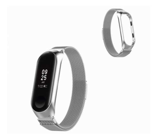 Bransoleta Xiaomi Mi Band 3/4, M3, M4 magnetyczna pasek opaska (srebrna)