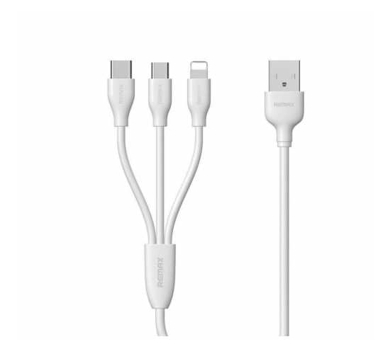 Kabel 3w1 USB - micro USB / Lightning / USB-C 2.4A 1M (biały)