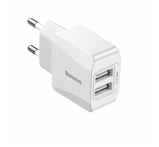 Mini ładowarka sieciowa Baseus 2x USB biała