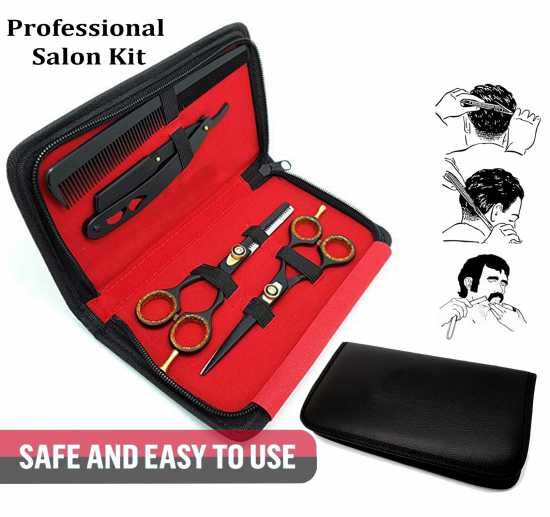 Professional Barber Hair Cutting and hair styling Salon Kit Black Size 5.5"